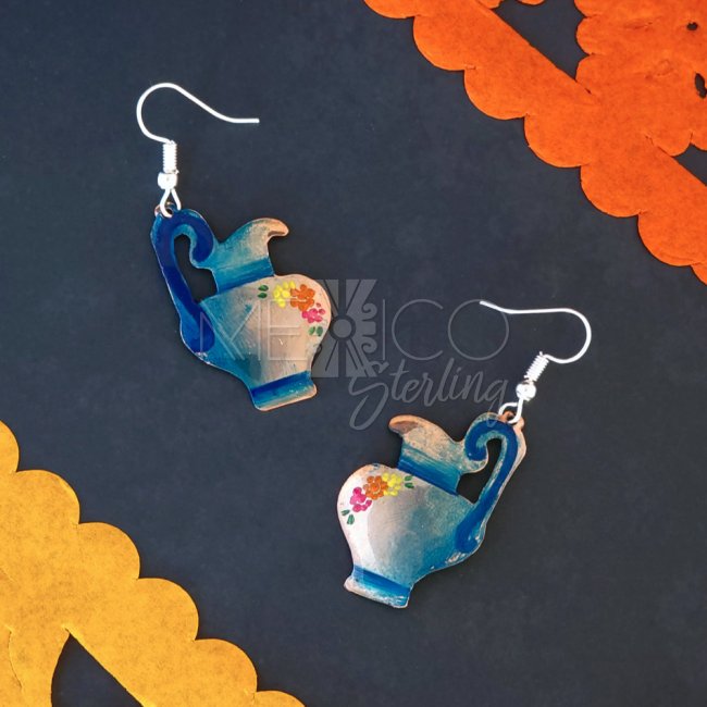 Mexican Decorated Copper Jarritos Earrings