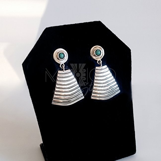 Silver Pyramid Earrings and Turquoise