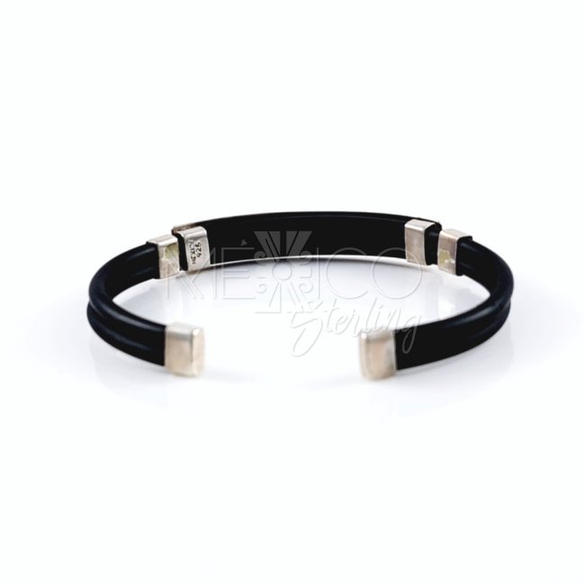 Silver and Rubber Aztec Theme Bracelet