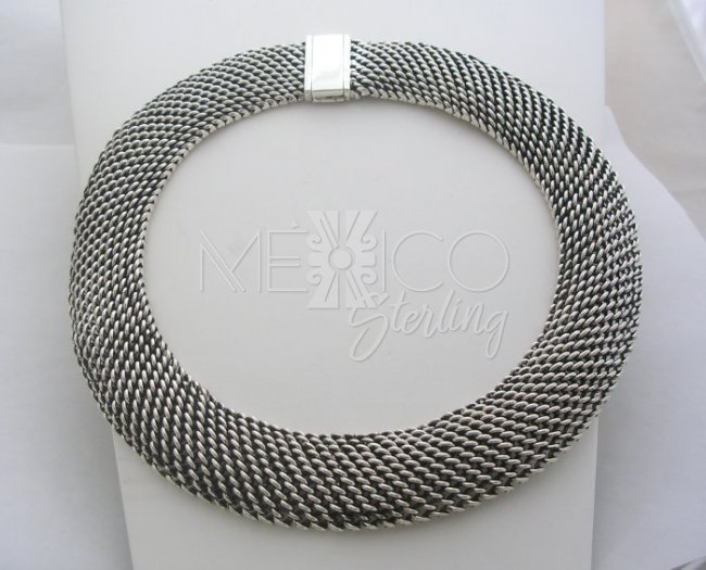 Solid Taxco Sterling Silver Tight Weave FAR FAN Style Necklace