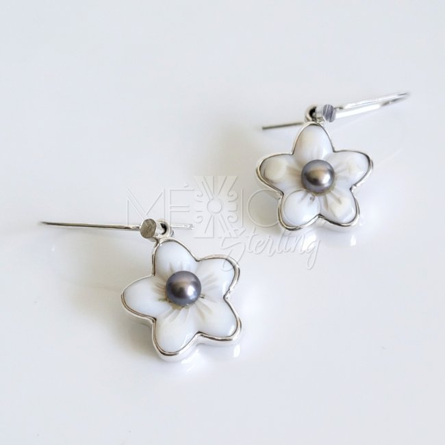 Silver and Mother of Pearl Flower Earrings