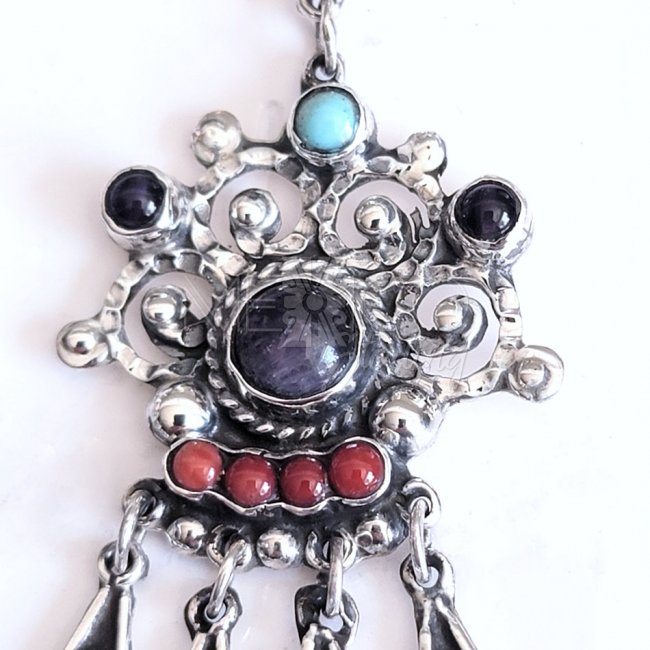 Multi-Stone Long Silver Traditional Earrings