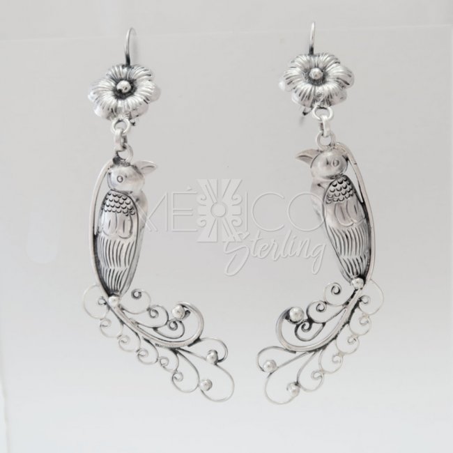 Mazahua Silver Paradise Bird Earrings