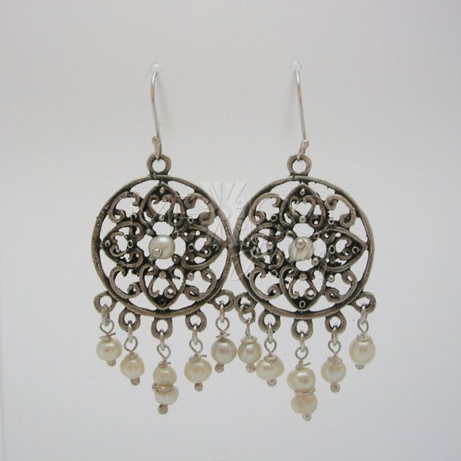Taxco Sterling Silver Earrings with Pearls - Click Image to Close