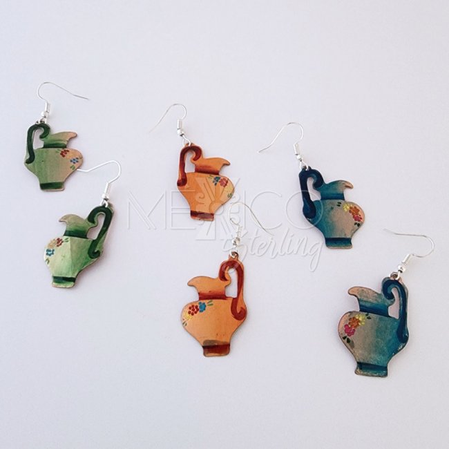 Mexican Decorated Copper Jarritos Earrings
