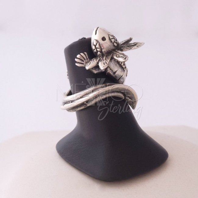 Cute King Axolotl Solid Silver Ring