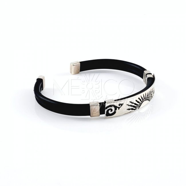 Silver and Rubber Aztec Theme Bracelet