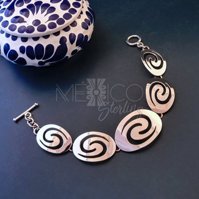 Taxco Silver Water Swirls Bracelet