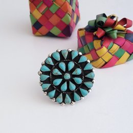 Turquoise Bursting Sun Silver Ring