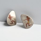 Vintage Silver Cave Paintings Screw Earrings