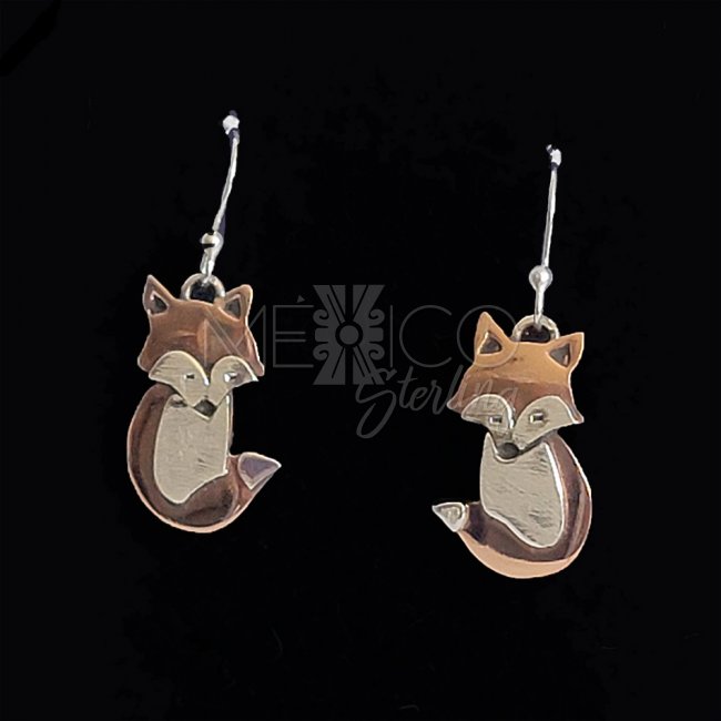 Silver and Copper Cute Dangle Fox Earrings