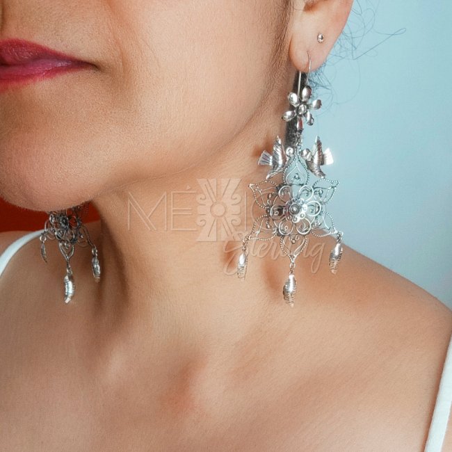 Taxco Silver Dreamcatcher Long Earrings