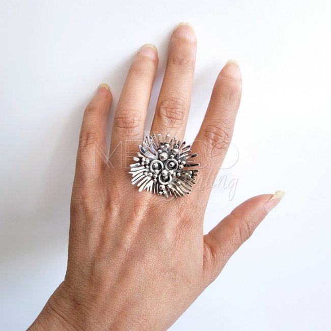 Abstract Art in Adjustable Silver Ring