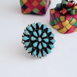 Turquoise Bursting Sun Silver Ring