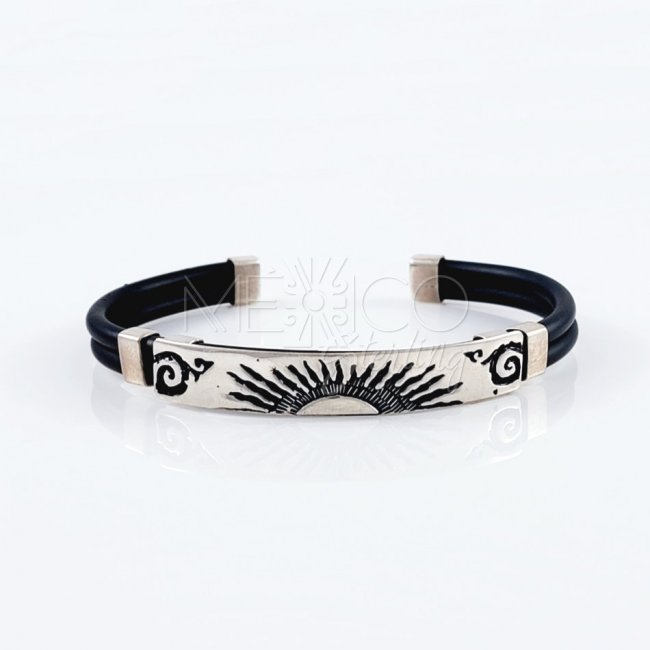 Silver and Rubber Aztec Theme Bracelet