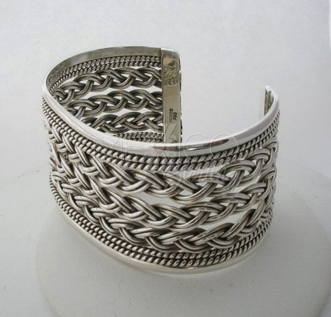 Plus Size Silver Braided Cuff Bracelet - Click Image to Close