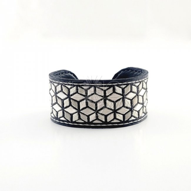 Cubism Dream Taxco Silver-Leather Cuff
