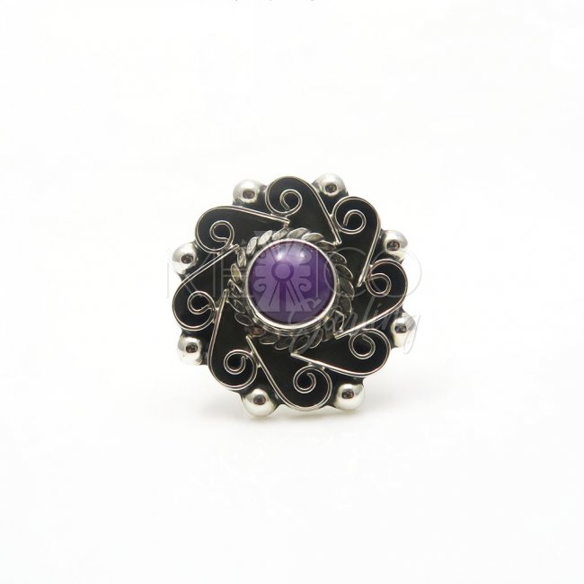 Silver Purple Agate Playful Pinwheel Ring