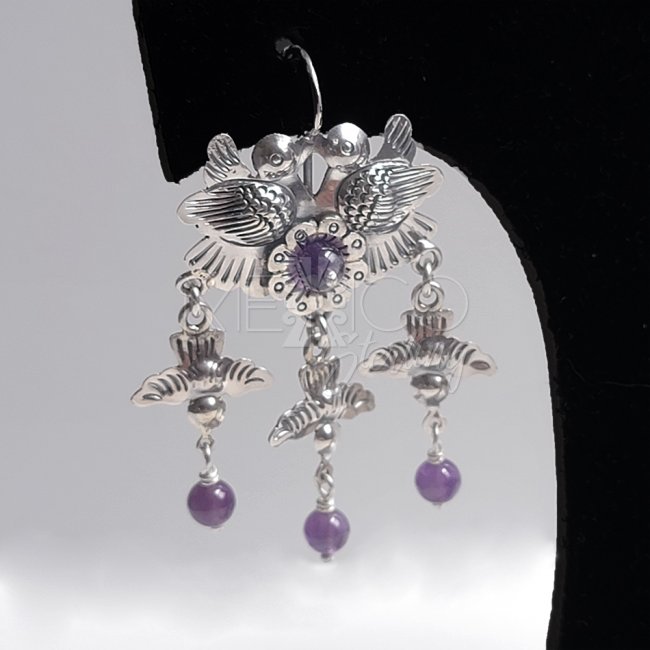 Lovely Silver Birdies with Amethyst Earrings