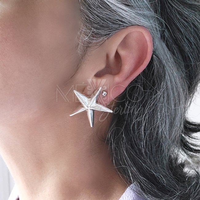 Bold Silver Five Point Star Post Earrings