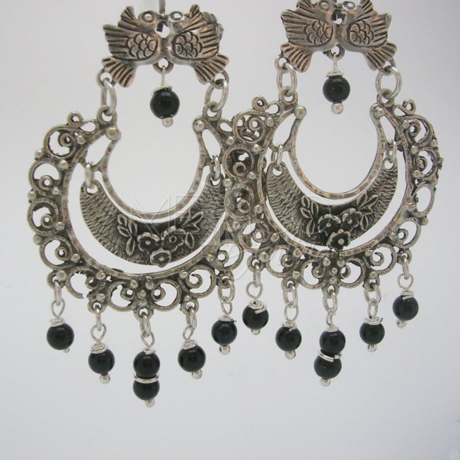 Frida Kahlo Style Silver Dangling Earrings