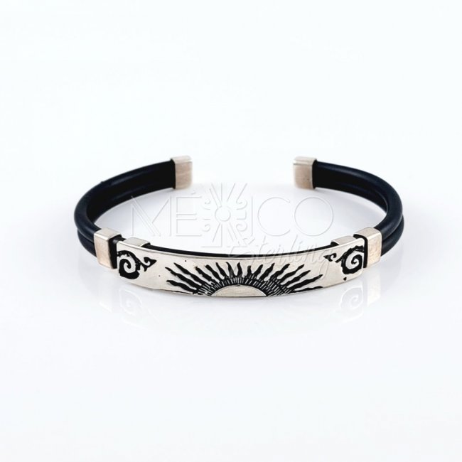 Silver and Rubber Aztec Theme Bracelet